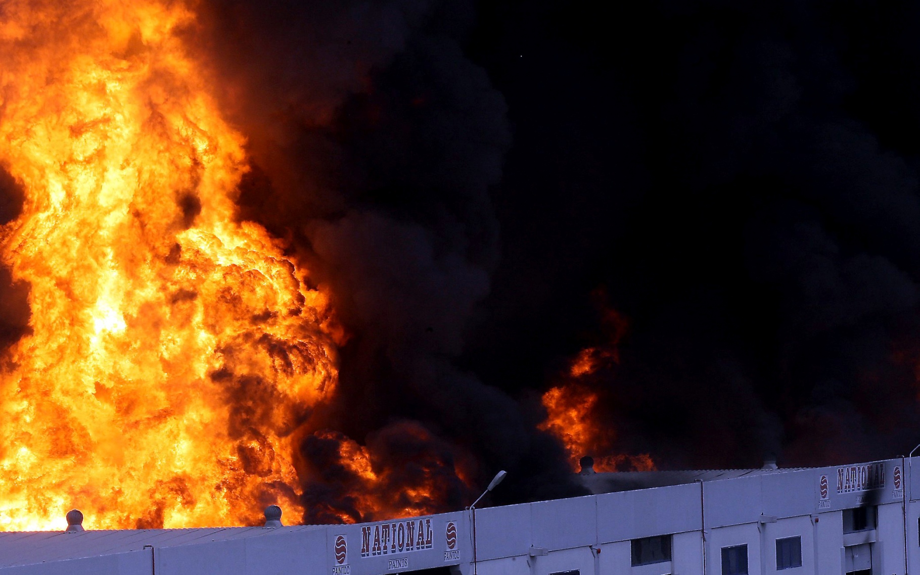 A massive fire breaks out at the National Paints Factory in Sharjah. Almost all roads leading to Dubai and Ajman from Sharjah have been closed due to safety measures, May 11, 2010. (SATISH KUMAR)