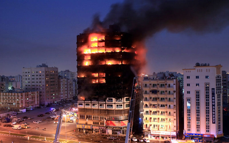 The fire quickly spread all over the building with fibre glass cladding, said Col Mohd Ede Al Mazloum, Director of Operations, Sharjah Police. (CHANDRA BALAN)