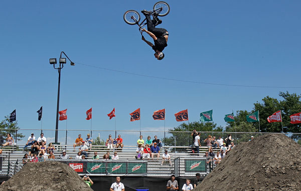 Lavin, of Las Vegas, Neveda, performs during the Dirt preliminaries of the 6.0 BMX Open at Soldier Field in Chicago, Illinois. (Getty Images/AFP)