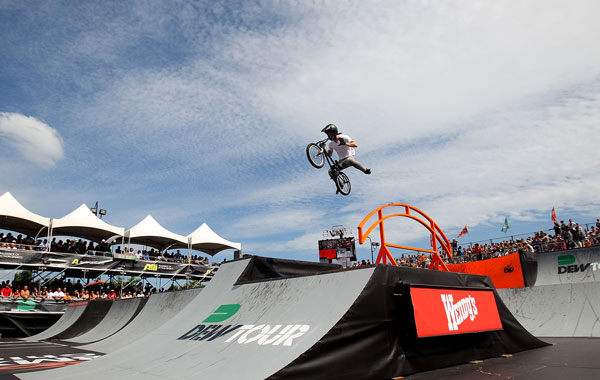 Vince Byron, of Brisbane, Australia, performs during the Park Finals of the 6.0 BMX Open at Soldier Field in Chicago, Illinois. (Getty Images/AFP)