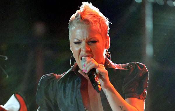 US musican Pink performs during a concert of the Moon and Stars series on the Piazza Grande in Locarno, Switzerland. (EPA)