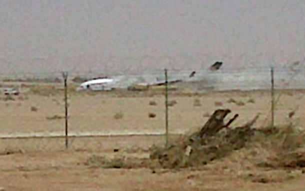 Cargo plane for the German carrier Lufthansa as it crashes while landing at Riyadh airport. (AFP)