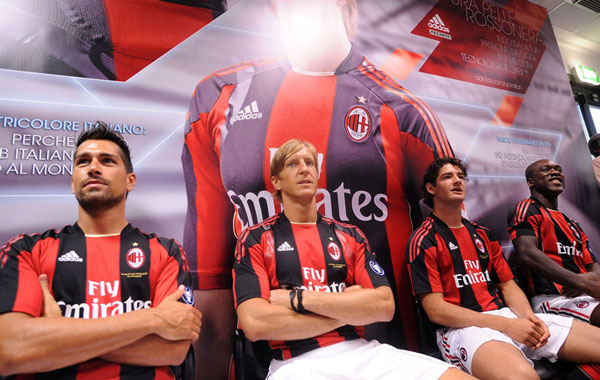 AC Milan players unveil their new shirts. (SUPPLIED)