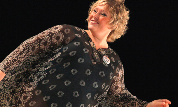 A candidate at the 21st Italian national Miss Cicciona (Miss Fat Woman) contest on Saturday. Researchers have said that men in regions where food is scarce prefer a mate who has her own personal surplus. (AFP)