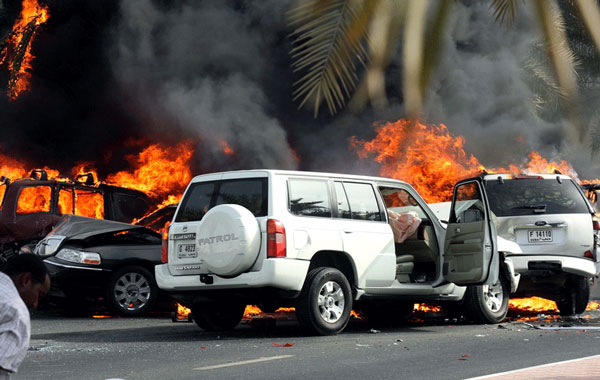 A woman was killed and some cars caught fire in a five-vehicle pileup on Jumeirah Road on Wednesday. (SATISH KUMAR)