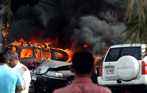 A woman was killed and some cars caught fire in a five-vehicle pileup on Jumeirah Road on Wednesday. (SATISH KUMAR)