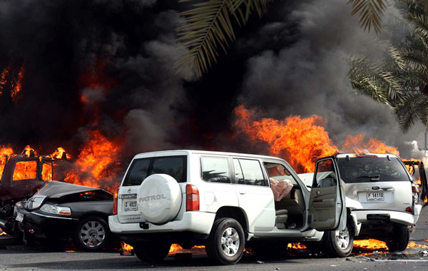 A woman was killed and some cars caught fire in a five-vehicle pileup on Jumeirah Road on Wednesday. (SATISH KUMAR)
