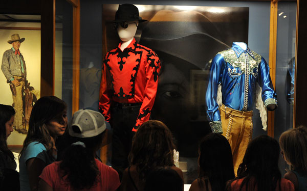 Costumes showing a Western influence and worn by the late singer Michael Jackson that are part of an exhibition titled "How the West Was Worn by....Michael Jackson" at the Autry National Center of the American West, in Los Angeles. (AFP)