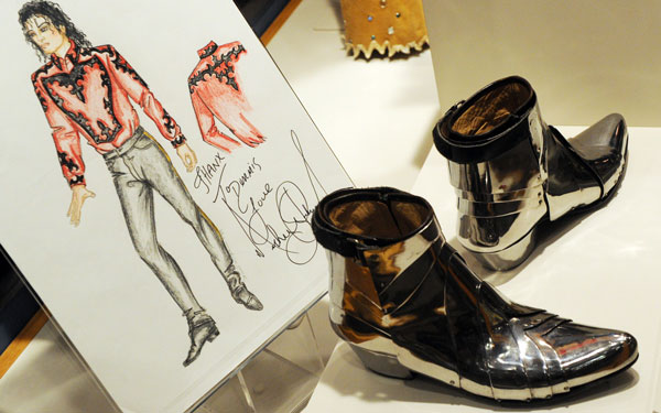 A pair of steel boots used by the late singer Michael Jackson that is part of an exhibition titled "How the West Was Worn by....Michael Jackson" at the Autry National Center of the American West, in Los Angeles. (AFP)