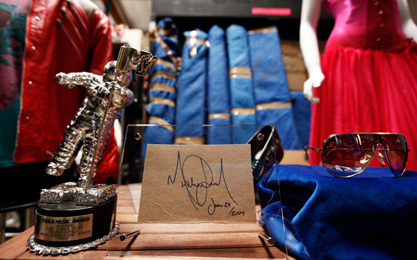Auction items that belonged to Michael Jackson are seen at the Julien's Auctions warehouse in Los Angeles. (AP)