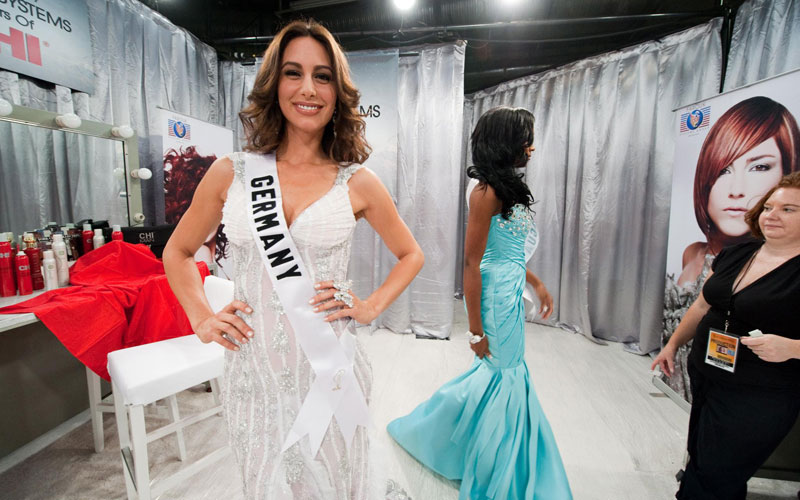 A handout picture provided by the Miss Universe Organization on 23 August 2010 shows Kristiana Rohder, Miss Germany 2010, posing backstage during the 2010 Miss Universe Presentation Show at Mandalay Bay Events Center in Las Vegas, Nevada, USA, 19 August 2010. (EPA)