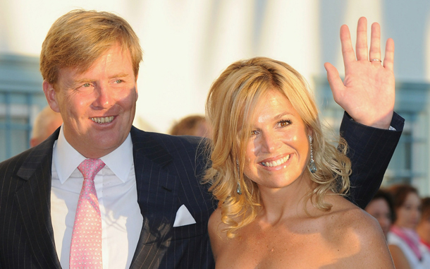 Crown Prince Willem Alexander of the Netherlands and Princess Maxima of the Netherlands arrive to attend the wedding of Tatiana Blatnik with Prince Nikolaos of Greece at the Cathedral of Ayios Nikolaos (St. Nicholas) in Spetses, Greece. (GETTY IMAGES)
