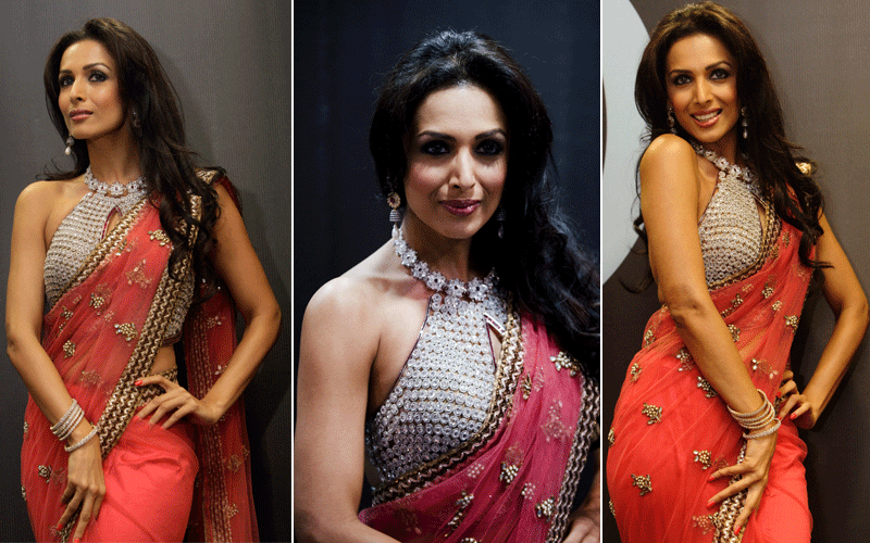 Bollywood actress Malaika Arora poses wearing an Orra bustier at a fashion show in New Delhi, India. (AP)