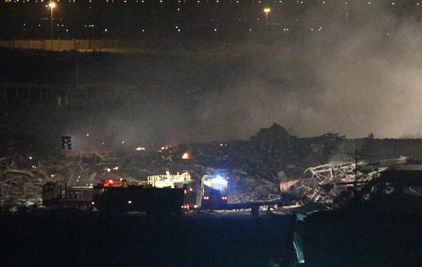 A view of the site where a cargo airplane crashed while taking off at Dubai airport, United Arab Emirates. (EPA)