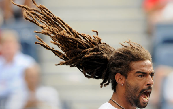 Dustin Brown of Jamaica yells after winning a point against Andy Murray of Britain at the US Open 2010 tennis tournament September 3, 2010 in New York. (AFP)