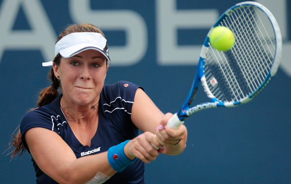 Anastasia Pavlyuchenkova of Russia returns the ball to Gisela Dulko of Argentina at the U.S. Open tennis tournament in New York. Pavlyuchenkova won the match 6-1, 6-2. (AP)