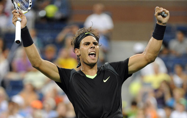 Rafael Nadal of Spain reacts after defeating  Denis Istomin of Uzbekistan  during their second round match at the 2010 US Open Tennis Championship at the USTA National Tennis Center in Flushing, Meadows, New York, USA. (EPA)