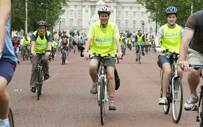 Participants amongst the 85,000 cyclists attending the Mayor of London's Sky Ride for a day of entertainment on traffic-free, city-centre streets. (GETTY IMAGES)