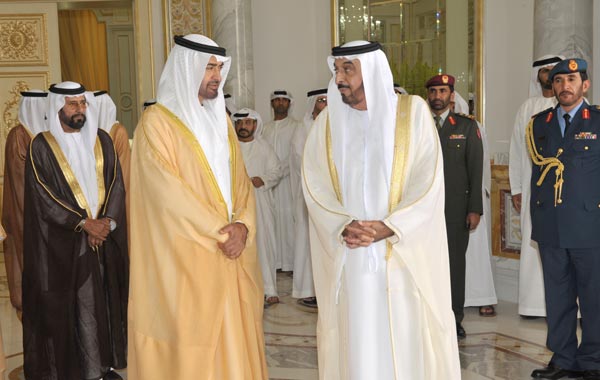 Sheikh Khalifa with Gen Sheikh Mohammed bin Zayed Al Nahyan, Crown Prince of Abu Dhabi and Deputy Supreme Commander of UAE Armed Forces. (WAM)