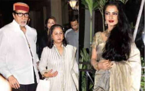 Amitabh and Jaya Bachchan, left, and Rekha at Shabana Azmi's birthday bash (FILE)