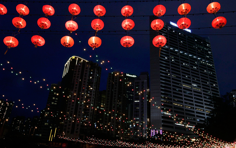 Lanterns are seen in Victoria Park, Hong Kong, China. (EPA)