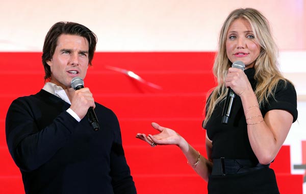 Actor Tom Cruise (L) and actress Cameron Diaz attend the Japan Premiere of 'Knight and Day' at Roppongi Hills. (GETTY IMAGES)