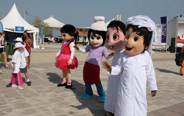 The Majid mascots, laid on specially for the children, were a crowd pleaser at the Abu Dhabi Classic Run (SUPPLIED)