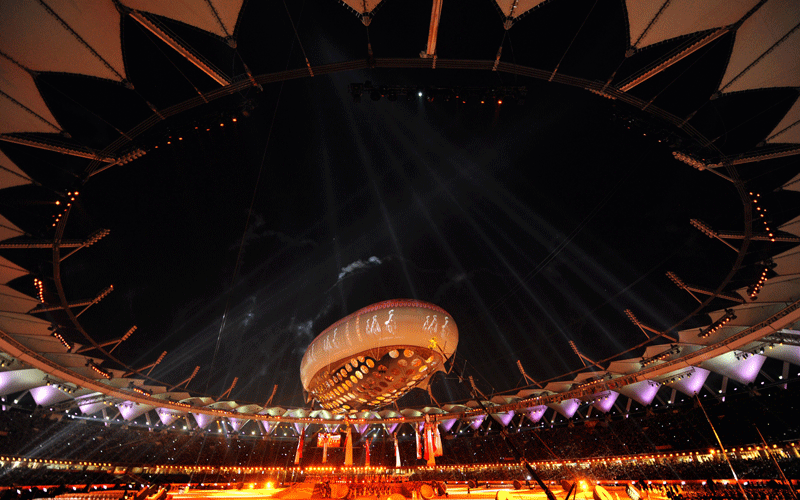 A general view of the perfornance during the opening ceremony of the XIX Commonwealth Games at The Jawaharlal Nehru Stadium in New Delhi. (AFP)