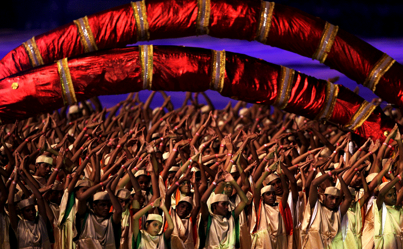 Entertainers perform during the Opening Ceremony for the Delhi 2010 Commonwealth Games at Jawaharlal Nehru Stadium. (GETTY IMAGES)