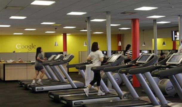Employees at the gym inside the Google headquarters in Mountain View. (REUTERS)