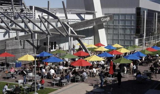 Employees take their lunch break in the sun at Google headquarters in Mountain View. (REUTERS)