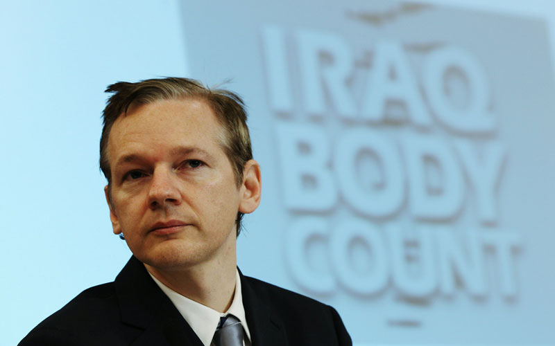 Wikileaks founder Julian Assange holds a press conference at Park Plaza Hotel on October 23, 2010 in London, England. A series of new leaks of American military documents, nearly 400,000 in total, have been released by the whistleblowing website, Wikileaks. The files detail how the torture and the abuse of detainees by Iraqi police, was ignored by US forces. (GETTY IMAGES)