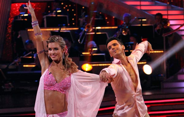 Audrina Patridge, left, and her partner Tony Dovolani perform during the celebrity dance competition series "Dancing with the Stars,",. (AP)