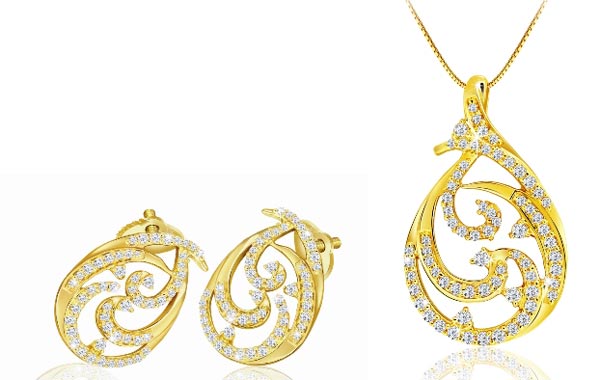 Pure Gold Jewellers have rolled out a new festive line, featuring a pendant is dotted with sparkling diamonds of 55 carats and matching earrings with a total diamond weight of 45 carats. Available in 18 carat yellow gold, the pendant and earrings are each sold for Dh1,499  (SUPPLIED)