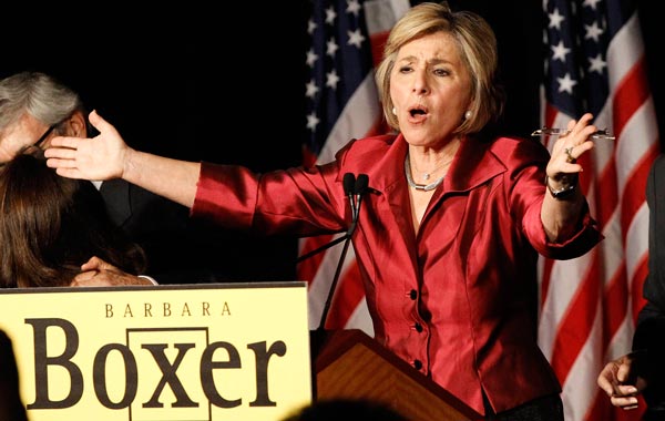 US Senator Barbara Boxer (D-CA) delivers her victory speech in her race against Republican opponent Carly Fiorina, at Boxer's election night rally in Hollywood, California. (REUTERS)