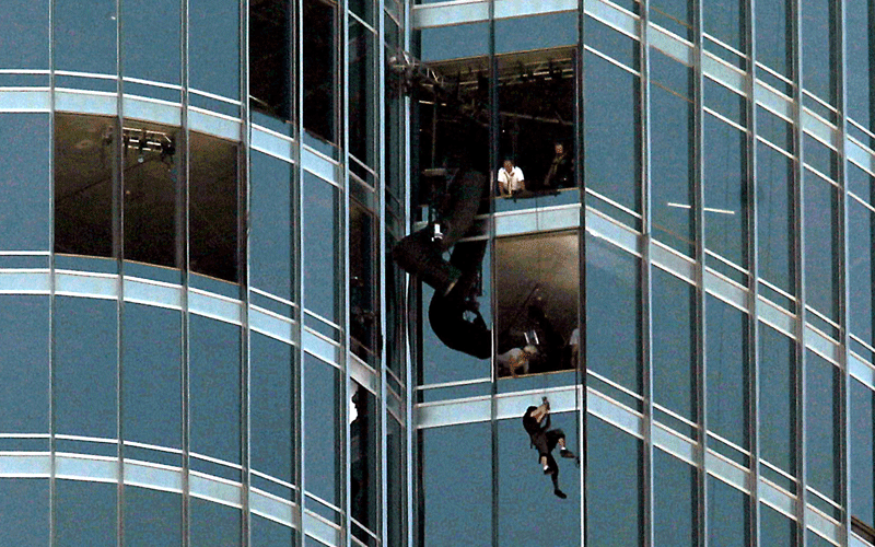 And it gets better: US actor Tom Cruise and his crew are hanging by ropes from the top of the world’s tallest building, the Burj Khalifa, while filming a stunt for Mission: Impossible Ghost Protocol in Dubai (PATRICK CASTILLO)
