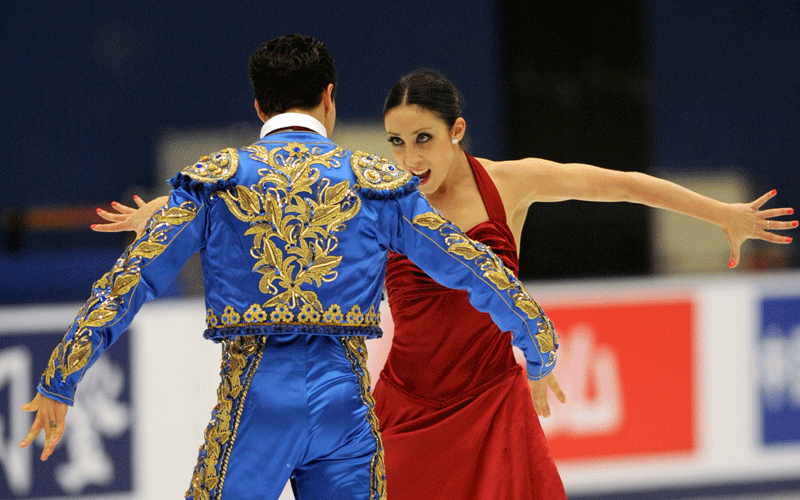 Federica Faiella and Massimo Scali of Italy perform their pair's ice dance free dance programme during the ISU Grand Prix of Figure Skating 2010/2011 in Beijing on Saturday. (AFP)