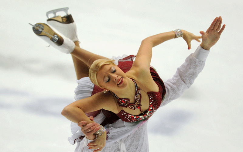 Ekaterina Bobrova and Dmitri Soloviev of Russia perform their pair's ice dance free dance programme during the ISU Grand Prix of Figure Skating 2010/2011 in Beijing on Saturday. (AFP)