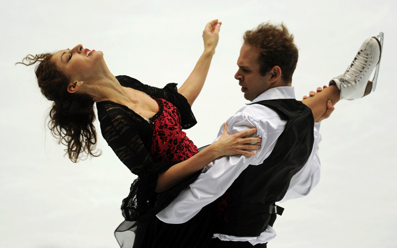 Nora Hoffmann and Maxim Zavozin of Hungary perform their pair's ice dance free dance programme during the ISU Grand Prix of Figure Skating 2010/2011 in Beijing on Saturday. (AFP)