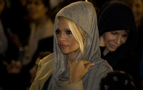 U.S. actress Pamela Anderson is seen at the Western Wall, Judiasm's holiest site, in Jerusalem's Old City. (AP)