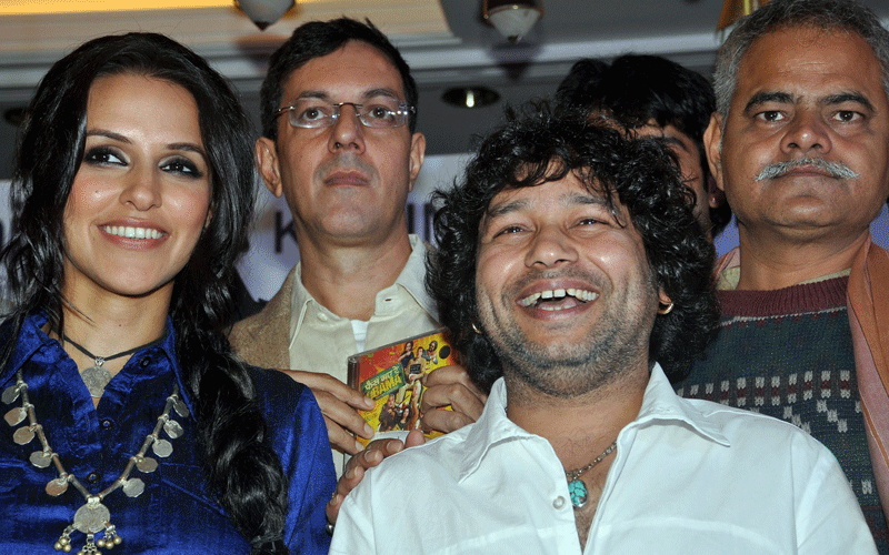 Indian Bollywood actors (from L) Neha Dhupia, Rajat Kapur, singer Kailash Kher and Sanjay Mishra pose during the music launch of the upcoming Hindi film &ldquo;Phas Gaya Re Obama&rdquo; directed by Subhash Kapoor in Mumbai. (AFP)