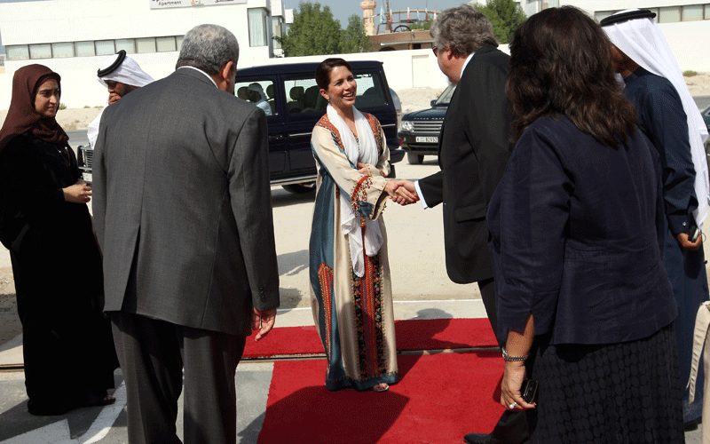 Princess Haya bint Al Hussein, wife of His Highness Sheikh Mohammed bin Rashid Al Maktoum, Vice-President and Prime Minister of the UAE and Ruler of Dubai, is welcomed at the launch of the campaign 'A Child's Smile' at Al Noor Training Centre for Children with Special Needs in Dubai. (ASHOK VERMA)