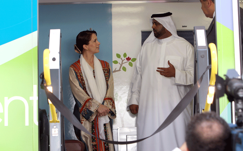 Princess Haya bint Al Hussein, wife of His Highness Sheikh Mohammed bin Rashid Al Maktoum, Vice-President and Prime Minister of the UAE and Ruler of Dubai, is welcomed at the launch of the campaign 'A Child's Smile' at Al Noor Training Centre for Children with Special Needs in Dubai. (ASHOK VERMA)