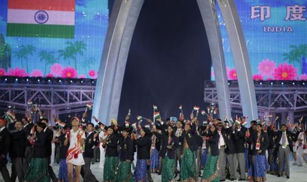Athletes and officials from India take part in the opening ceremony of the 16th Asian Games in Guangzhou, Guangdong province. The Asian Games run from November 12-27 and will involve some 14,000 athletes and officials from 45 countries. (REUTERS)