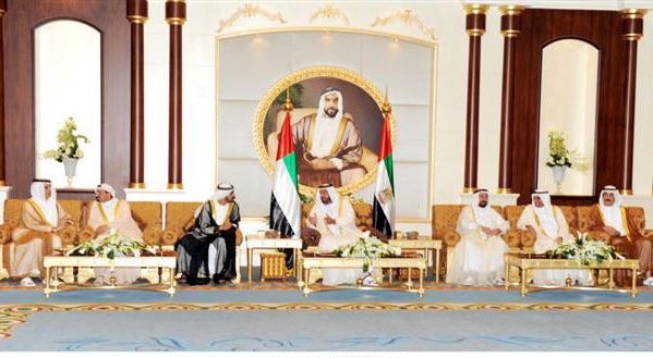 Sheikh Khalifa receives the Rulers in Abu Dhabi on Thursday. (WAM)