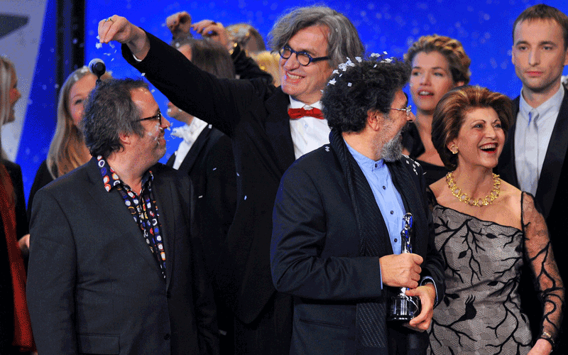 From left: Belgian director Jaco van Dormael, German director and President of the European Film Academy Wim Wenders, Lebanese composer Gabriel Yared and EU culture commissioner Androulla Vassiliou celebrate after the 23rd European Film Awards in Tallinn. The European Film Awards were launched in 1988 and spurred by top European directors, including Ingmar Bergman and Wenders. The winners are chosen by the 2,300-strong academy, whose members include actors, critics, directors and producers. (AFP)