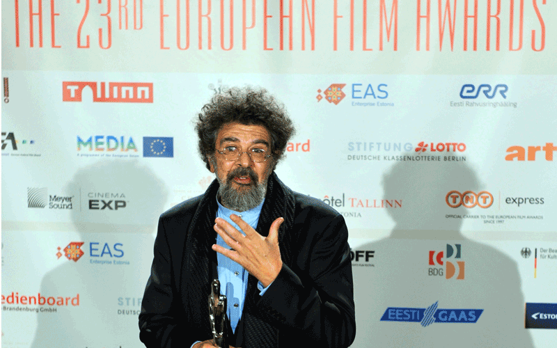 Lebanese composer Gabriel Yared speaks after receiving the European Film Academy European achievement in world cinema award at the 23rd European Film Awards in Tallinn. (AFP)