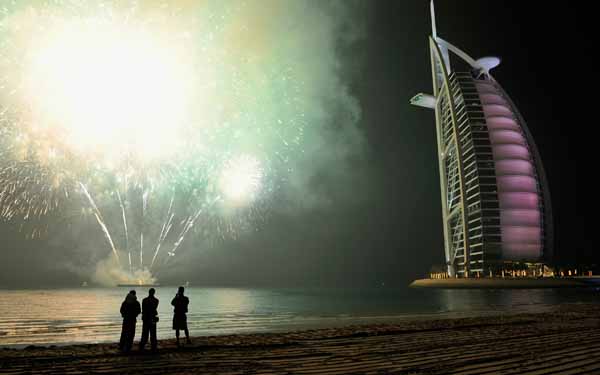 A general view of the firework display is seen with the Burj Al Arab in the background at the Opening Night Gala party during day one of the 7th Annual Dubai International Film Festival held at the Madinat Jumeriah Complex on December 12 (GETTY IMAGES)