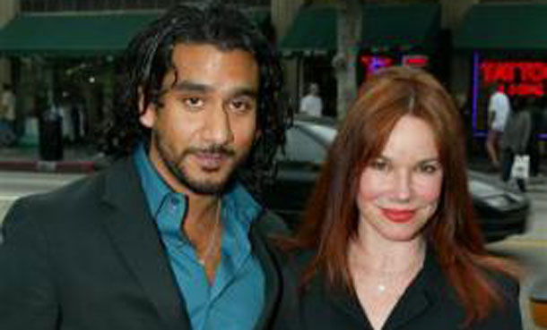 'The Right Stuff' cast member Barbara Hershey poses with actor Naveen Andrews, best known for his role in the film "The English Patient", at the 20th anniversary of the film in Hollywood. (REUTERS)