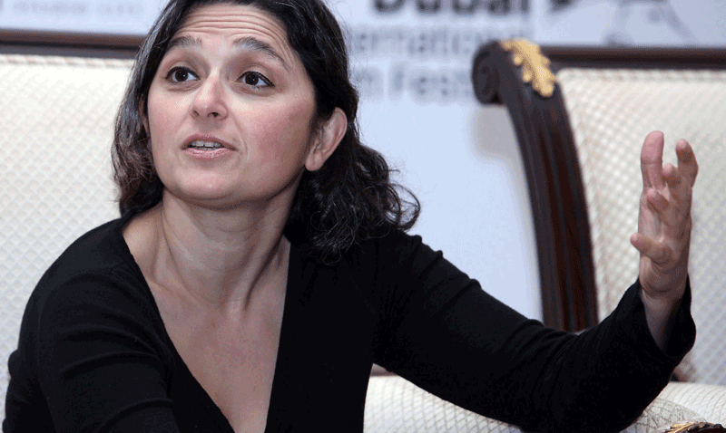 Sepideh Farsi seen talking at a press conference titled,Freedom to Create during the 7th Dubai International Film Festival; Dubai. (Ashok Verma)